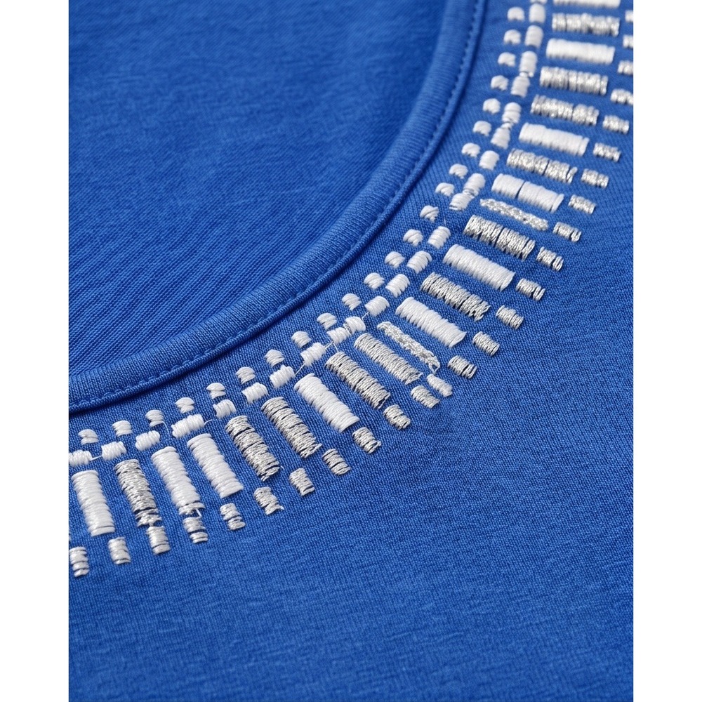 Jaclyn Smith Womens XL Blue Embellished Scoop Neck Short Sleeve Knit Top - Picture 9 of 10